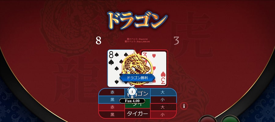 ドラゴンタイガーは「ドラゴン」と「タイガー」の勝敗を予想するゲーム